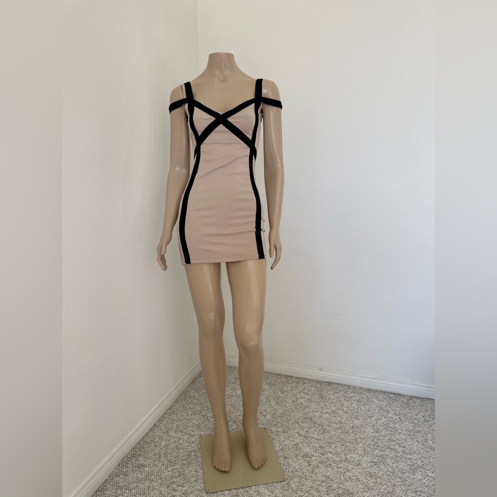 Beige dress with black straps used dress